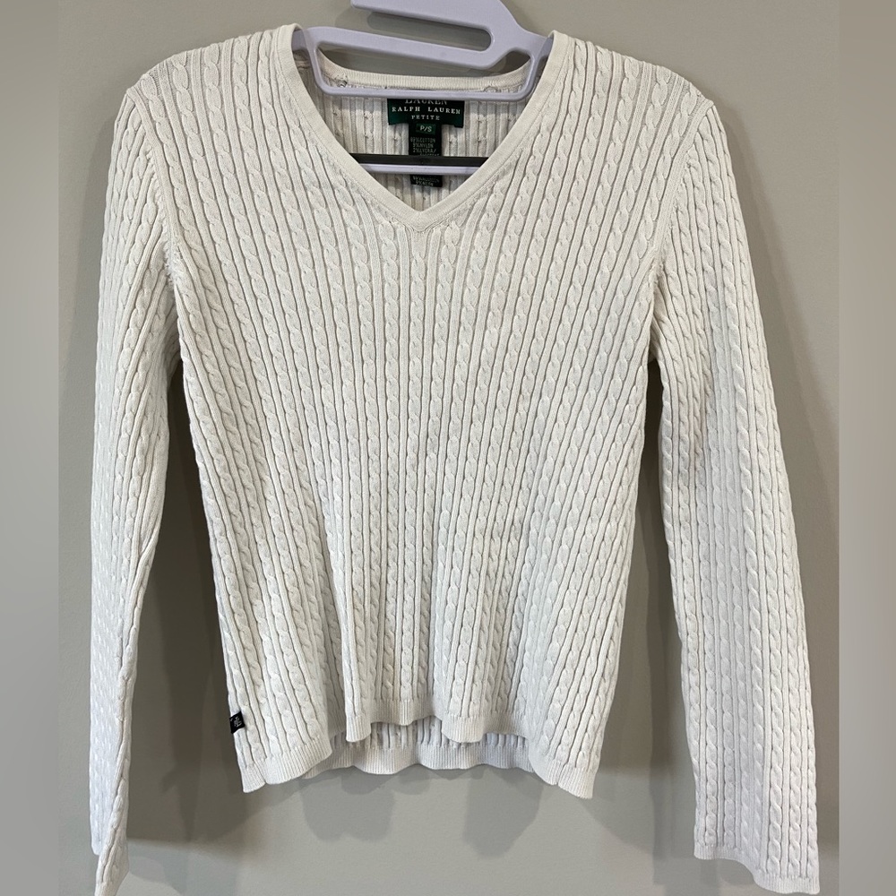 Ralph Lauren Petite White Cable Knit Sweater